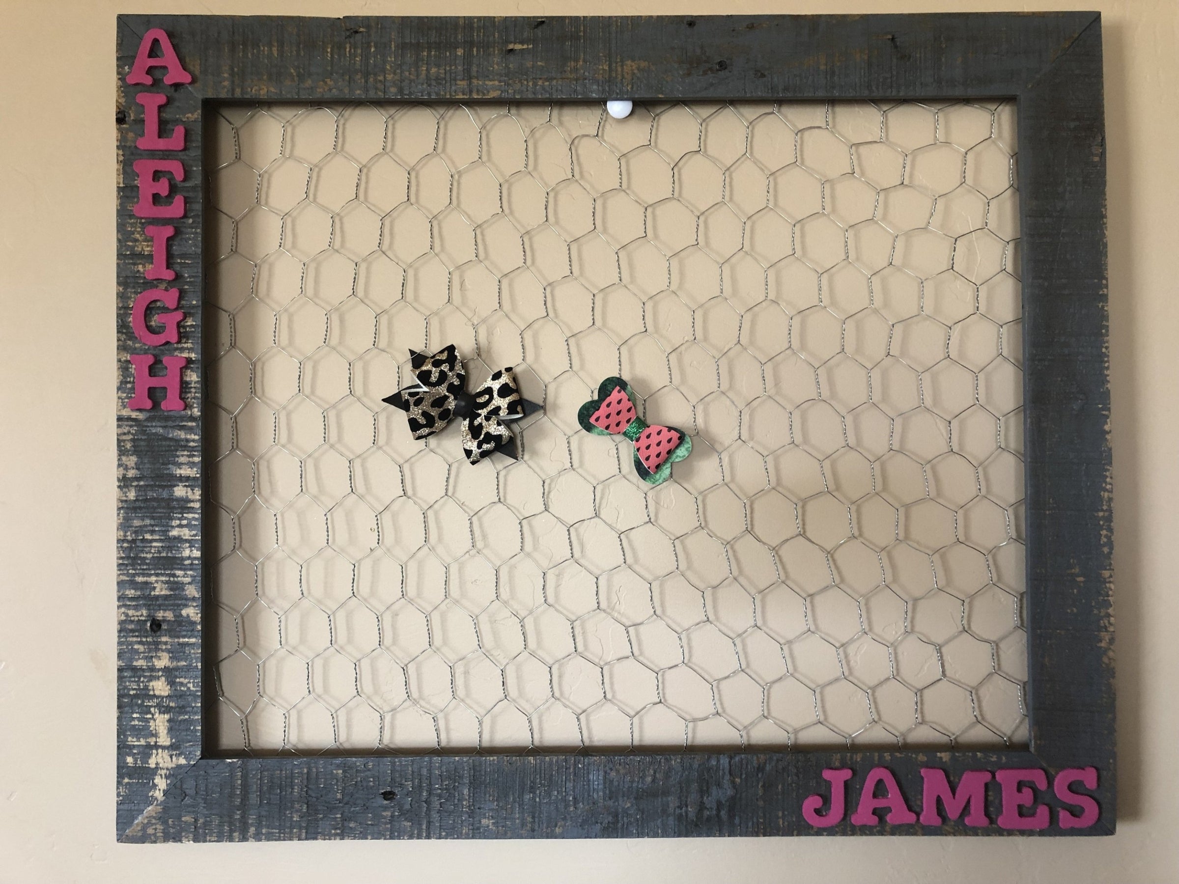 Personalized Framed Chicken Wire Bow Holder